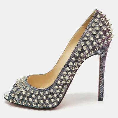 Pre-owned Christian Louboutin Multicolor Metallic Lurex Fabric Yolanda Spikes Peep Toe Pumps Size 38.5