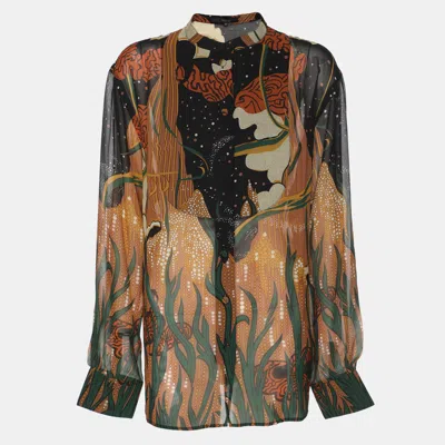 Pre-owned Gucci Multicolor Printed Silk Long Sleeve Blouse L