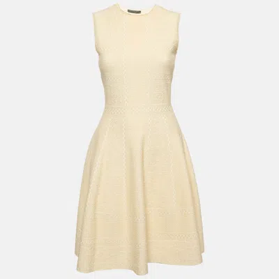 Pre-owned Alexander Mcqueen Cream Textured Knit Flared Mini Dress S