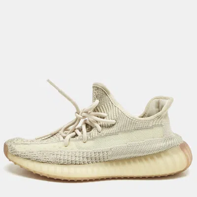 Pre-owned Yeezy X Adidas Beige Knit Fabric Boost 350 V2 "citrin" Low Top Sneakers Size 39 1/3