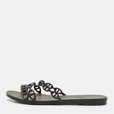 Pre-owned Hermes Black Jelly Chaine D'ancre Rivage Slide Flats Size 38
