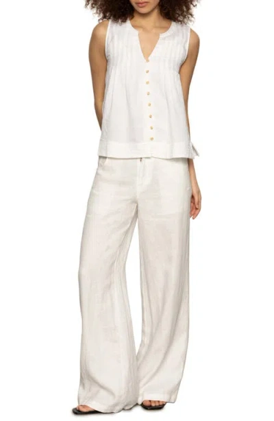 Sanctuary The Harmony Pintuck Pleat Linen Blend Tank In White