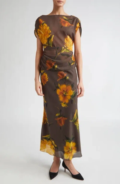 Lela Rose Floral Chiffon Bias Cut Skirt