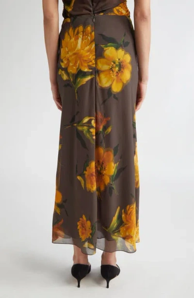 Lela Rose Floral Chiffon Bias Cut Skirt