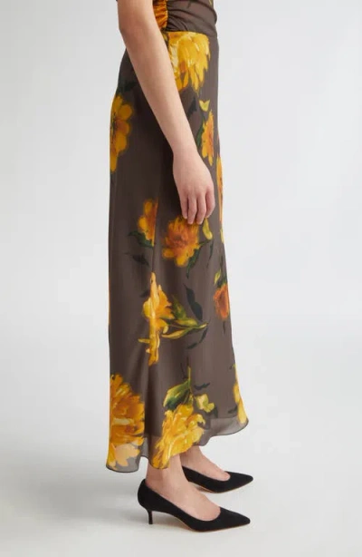 Lela Rose Floral Chiffon Bias Cut Skirt