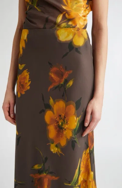 Lela Rose Floral Chiffon Bias Cut Skirt