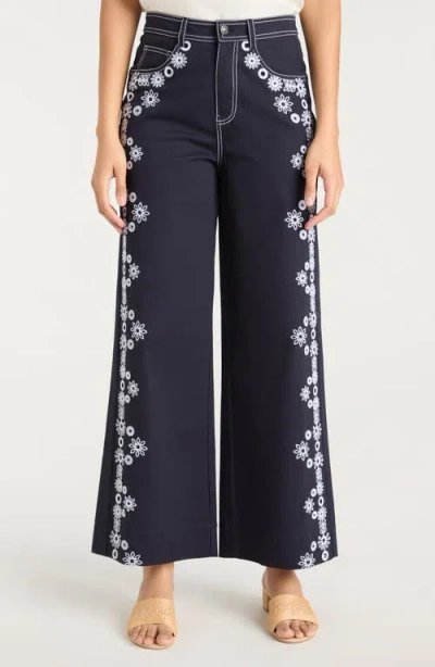 Cinq À Sept Cinq A Sept Betsy High Rise Wide Leg Ankle Jeans In Mazie Eyelet