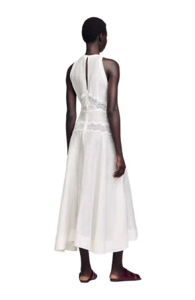 Sandro Womens Naturels Sleeveless Lace-trim Linen-blend Maxi Dress