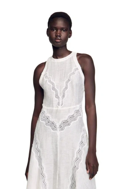 Sandro Womens Naturels Sleeveless Lace-trim Linen-blend Maxi Dress