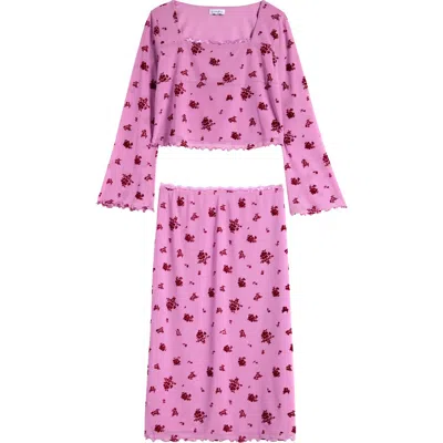 Love, Fire Kids' Floral Flocked Mesh Top & Skirt Set