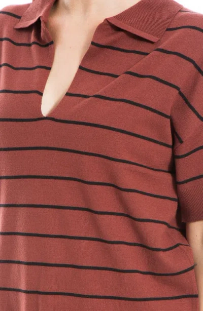 Max Studio Johnny Collar Stripe Knit Polo Sweater