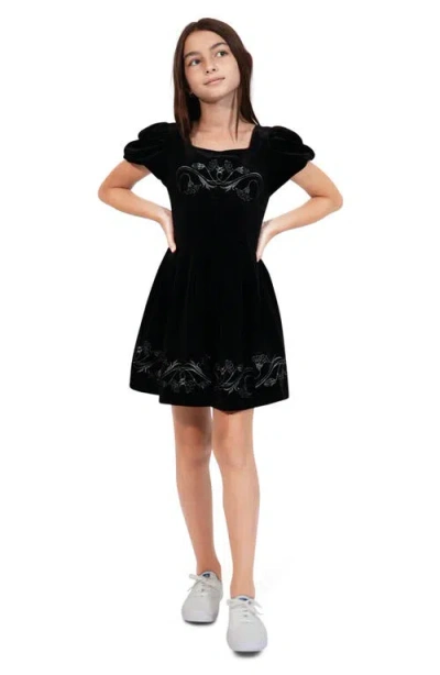 Habitual Kids Kids' Embroidered Puff Sleeve Velvet Dress