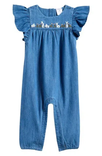 Nordstrom Embroidered Flutter Sleeve Denim Romper