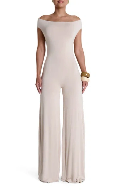 Naked Wardrobe Smooth Off The Shoulder Wide Leg Jumpsuit