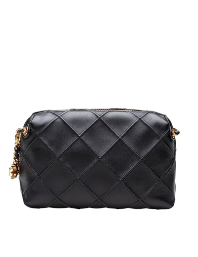 Tory Burch Fleming Black Diamond Quilted Shoulder Bag With Chain-link Shoulder Strap In Leather Woman