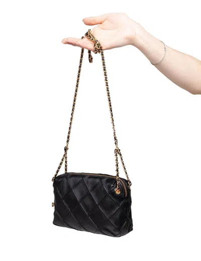 Tory Burch Fleming Black Diamond Quilted Shoulder Bag With Chain-link Shoulder Strap In Leather Woman