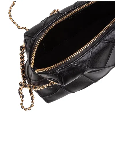 Tory Burch Fleming Black Diamond Quilted Shoulder Bag With Chain-link Shoulder Strap In Leather Woman