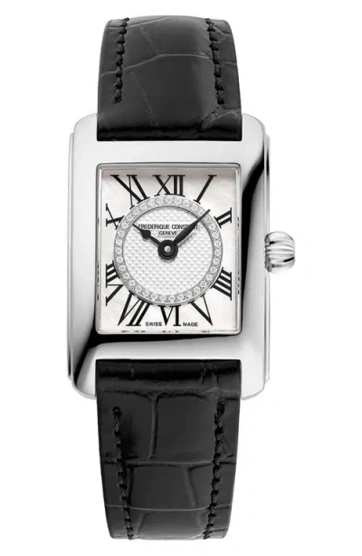 Frederique Constant Women's Swiss Classic Carree Diamond (1/20 Ct. T.w.) Black Leather Strap Watch 23mm