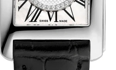 Frederique Constant Women's Swiss Classic Carree Diamond (1/20 Ct. T.w.) Black Leather Strap Watch 23mm