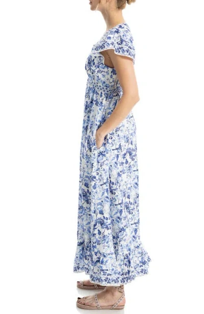 Max Studio Floral Flutter Sleeve Maxi Dress