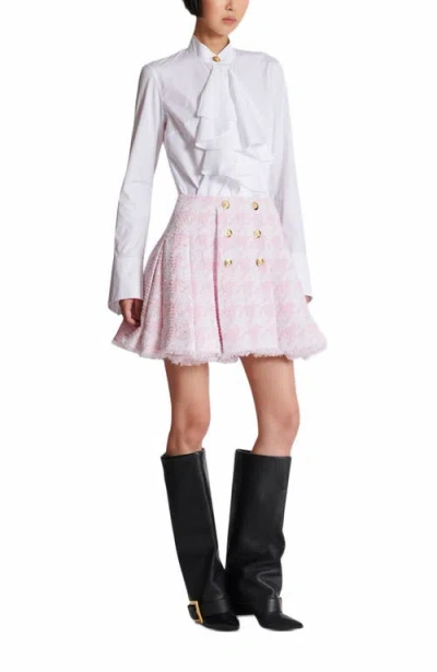 Balmain A-line Pleated Houndstooth Tweed Skirt