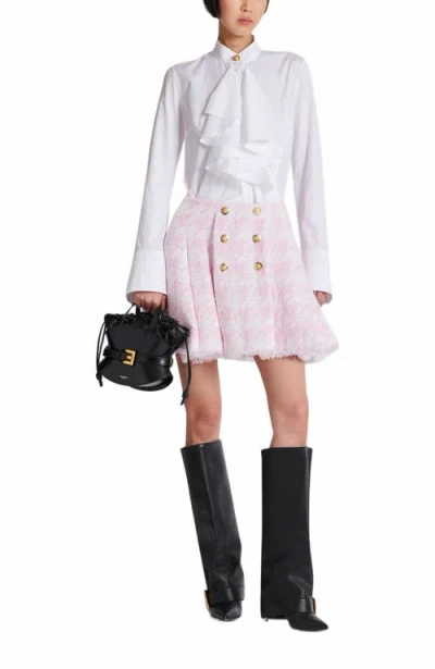 Balmain A-line Pleated Houndstooth Tweed Skirt