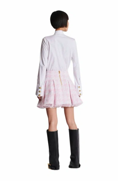 Balmain A-line Pleated Houndstooth Tweed Skirt