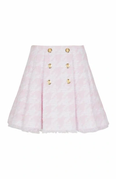 Balmain A-line Pleated Houndstooth Tweed Skirt