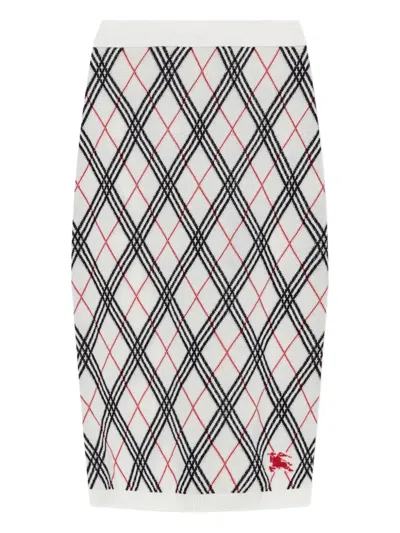 Burberry Ekd Jacquard Checked Knitted Midi Skirt