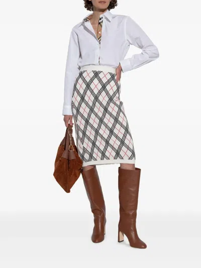 Burberry Ekd Jacquard Checked Knitted Midi Skirt