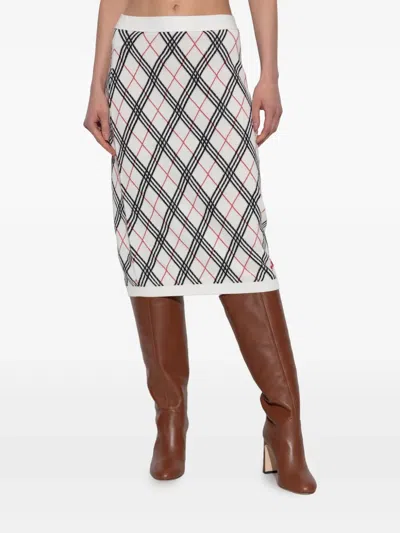 Burberry Ekd Jacquard Checked Knitted Midi Skirt