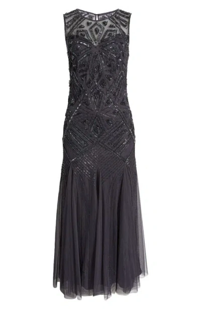 Pisarro Nights Geometric Beaded Sleeveless Gown