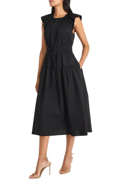 Maggy London Stretch Cotton Tiered Midi Dress In Black