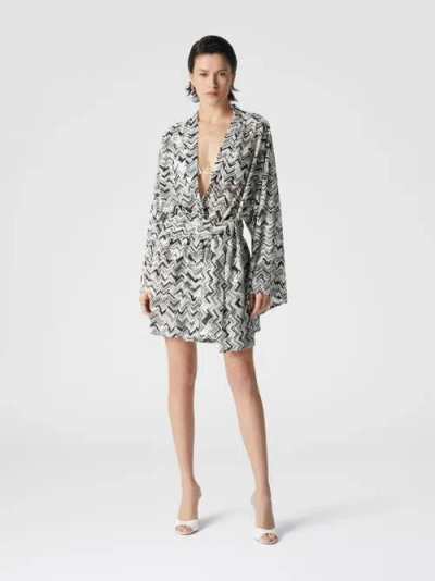 Missoni Slub Zigzag Viscose-blend Cover-up Kimono With Belt