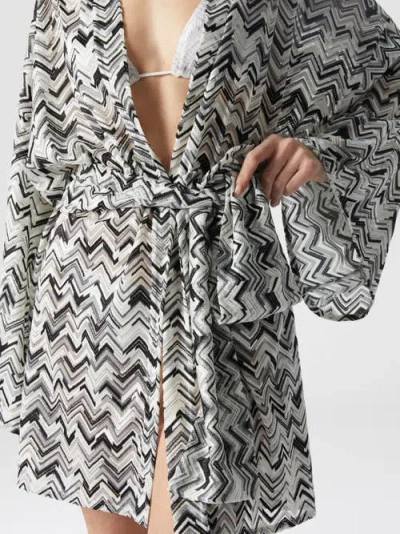 Missoni Slub Zigzag Viscose-blend Cover-up Kimono With Belt