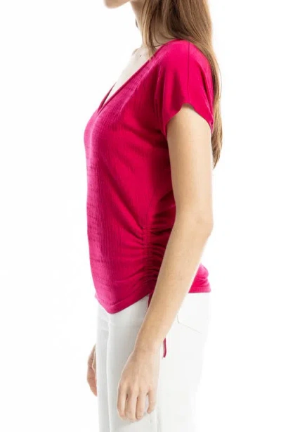 Max Studio Cap Sleeve Ruched Crinkled Knit Top