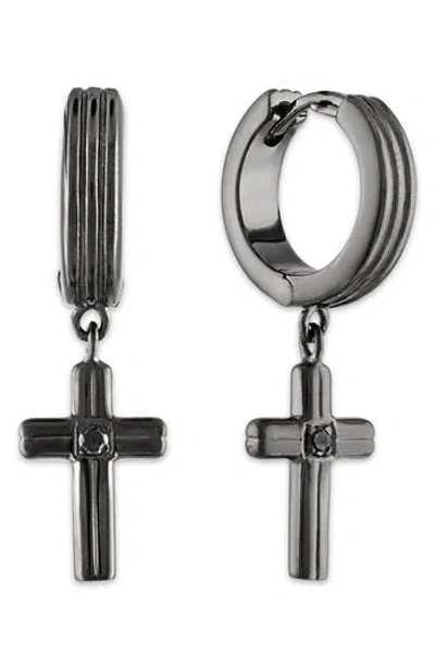 Esquire Black Diamond Cross Drop Huggie Hoop Earrings