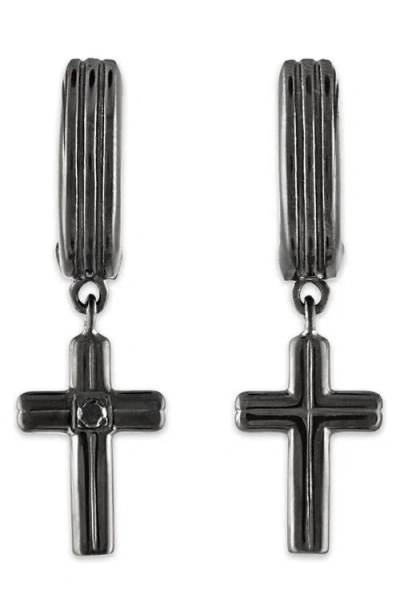 Esquire Black Diamond Cross Drop Huggie Hoop Earrings