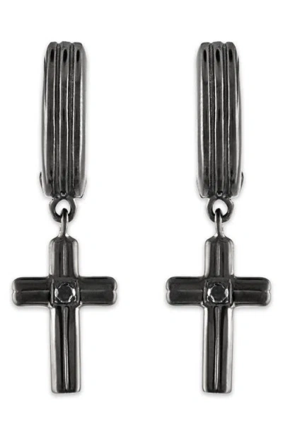 Esquire Black Diamond Cross Drop Huggie Hoop Earrings