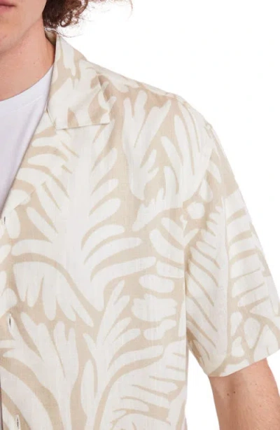 Paisley & Gray Trim Fit Frond Print Linen Blend Camp Shirt