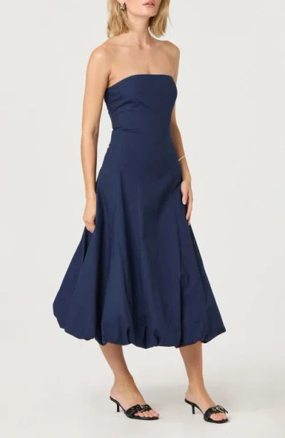 Astr The Label Strapless Bubble Hem Cotton Poplin Midi Dress