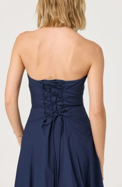 Astr The Label Strapless Bubble Hem Cotton Poplin Midi Dress