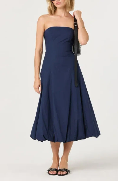 Astr The Label Strapless Bubble Hem Cotton Poplin Midi Dress