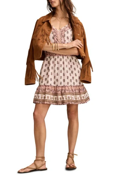 Lucky Brand Border Print Cotton Minidress In Brown