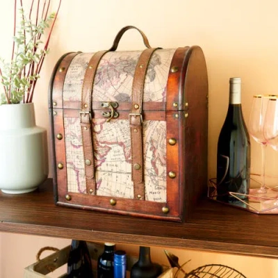 Twine 6 Bottle Old World Wooden Wine Box