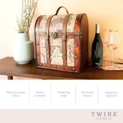 Twine 6 Bottle Old World Wooden Wine Box