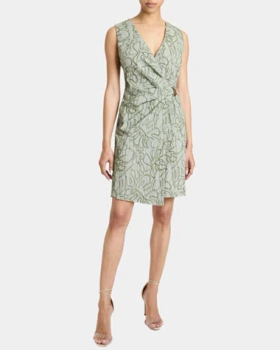 Santorelli Tilly Sleeveless Faux Wrap Shift Dress In Stretch Cotton Cloque