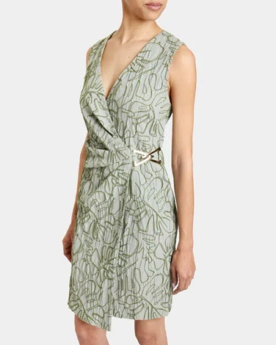 Santorelli Tilly Sleeveless Faux Wrap Shift Dress In Stretch Cotton Cloque