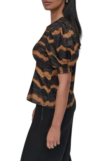 Dkny Abstract Print Puff Sleeve Voile Top