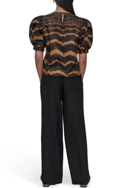 Dkny Abstract Print Puff Sleeve Voile Top